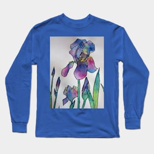 Purple Rainbow Iris Watercolor Painting Long Sleeve T-Shirt